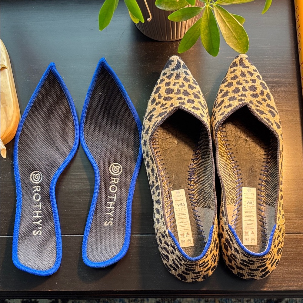 Rothy's Black and Tan Leopard Flats pointy toe - Picture 3 of 7